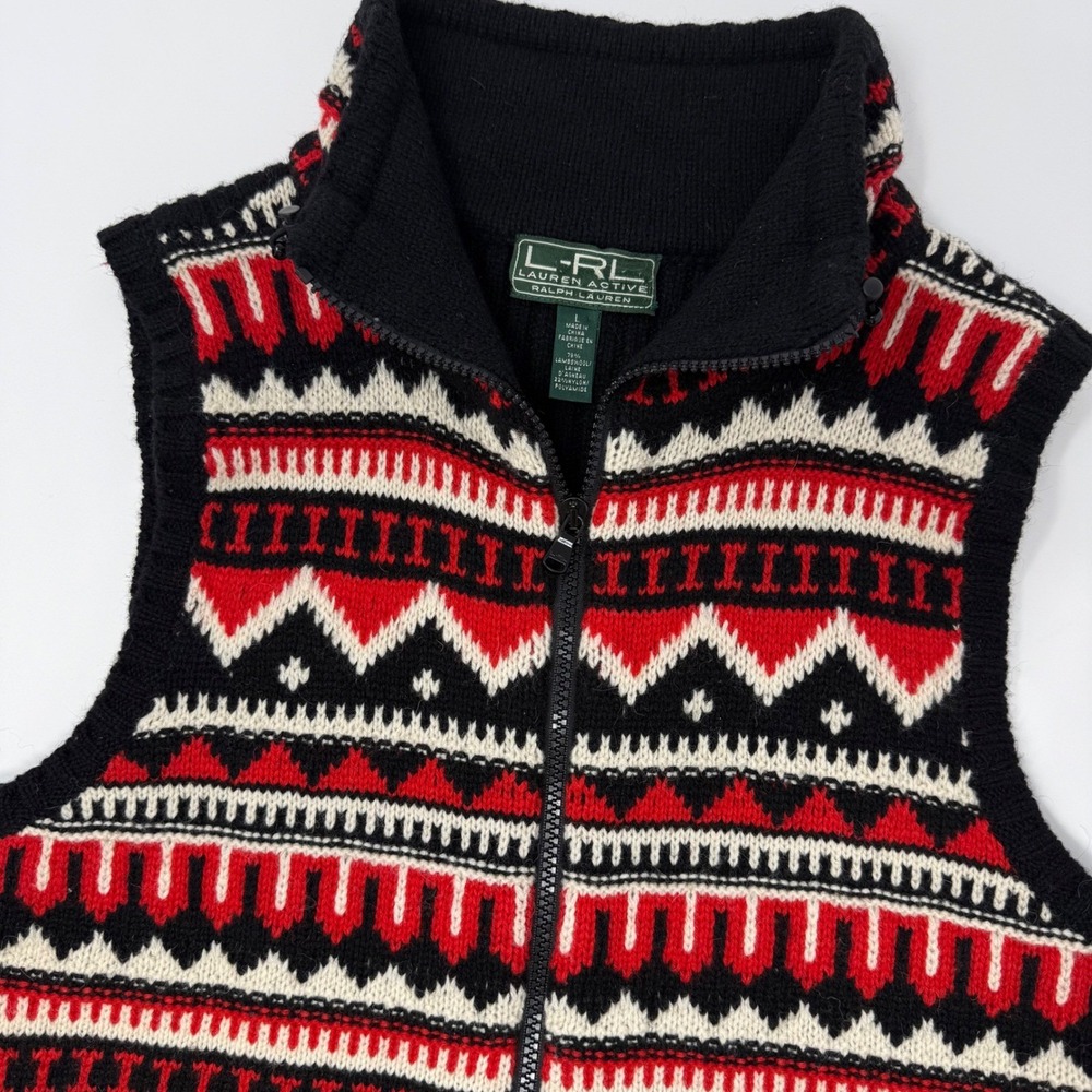 Lauren Active Ralph Lauren Fair Isle Lambswool Full Zip Sweater Vest Large